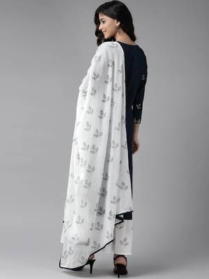 Navy-blue embroidered rayon kurta-suits 3