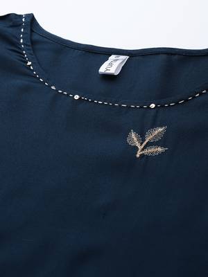 Navy-blue embroidered rayon kurta-suits 4