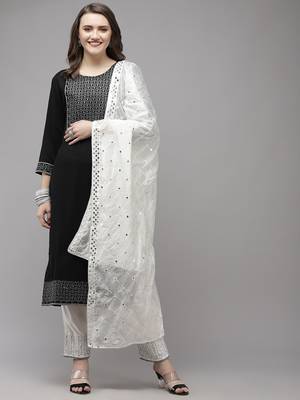 Black embroidered rayon kurta-suits 1