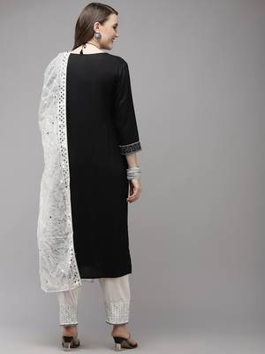Black embroidered rayon kurta-suits 3
