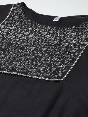 Black embroidered rayon kurta-suits 4
