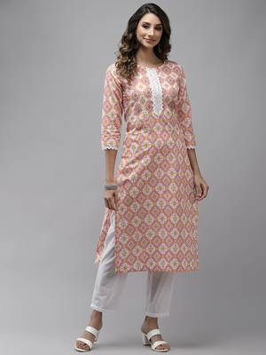Pink embroidered cotton kurti-trouser 1