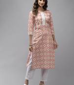 Pink embroidered cotton kurti-trouser
