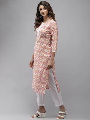 Pink embroidered cotton kurti-trouser 2