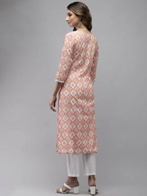 Pink embroidered cotton kurti-trouser 3