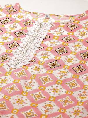 Pink embroidered cotton kurti-trouser 4