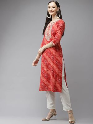 Red printed cotton kurta-suits 2