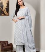 Grey printed cotton kurta-suits