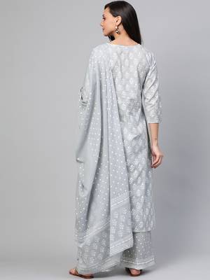 Grey printed cotton kurta-suits 3
