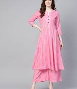 Pink printed rayon palazzo-kurta