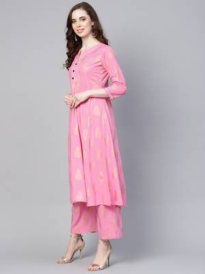 Pink printed rayon palazzo-kurta 2