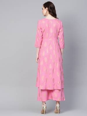 Pink printed rayon palazzo-kurta 3