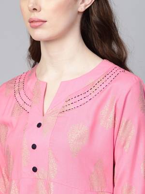 Pink printed rayon palazzo-kurta 4