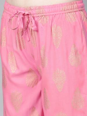 Pink printed rayon palazzo-kurta 5
