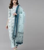 Sky-blue printed cotton kurta-suits