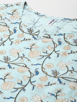 Sky-blue printed cotton kurta-suits 4