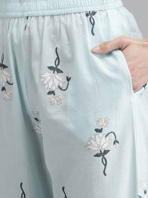 Sky-blue printed cotton kurta-suits 5