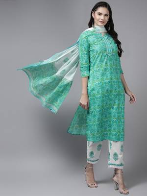 Green embroidered cotton kurta-suits 1