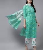 Green embroidered cotton kurta-suits
