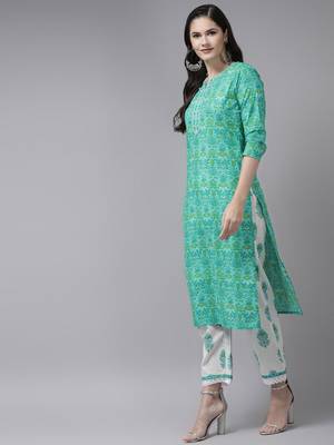 Green embroidered cotton kurta-suits 2