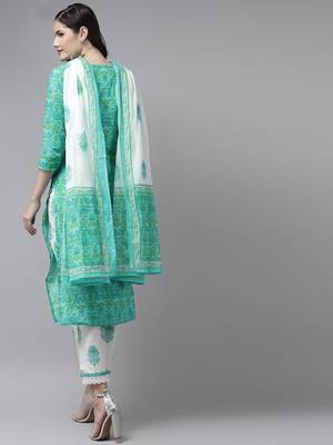 Green embroidered cotton kurta-suits 3