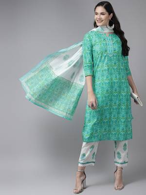 Green embroidered cotton kurta-suits 4