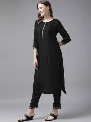 Black plain rayon kurta-suits 2