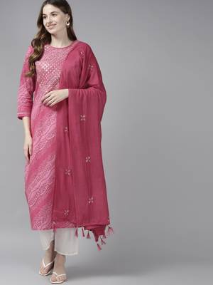 Pink printed cotton kurta-suits 1
