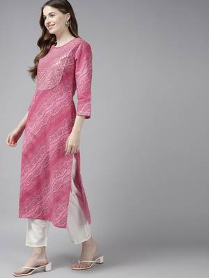 Pink printed cotton kurta-suits 2