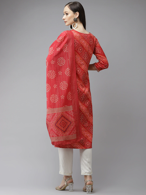 Red printed cotton kurta-suits 3