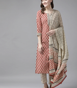 Red printed cotton kurta-suits