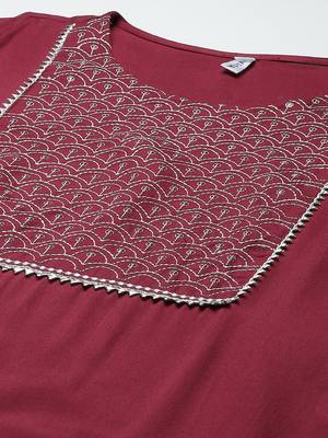 Burgundy embroidered rayon kurta-suits 4