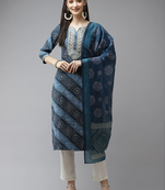 Blue printed cotton kurta-suits