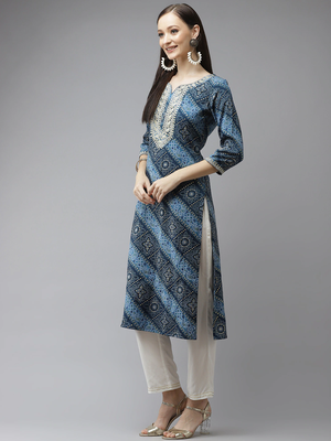 Blue printed cotton kurta-suits 2