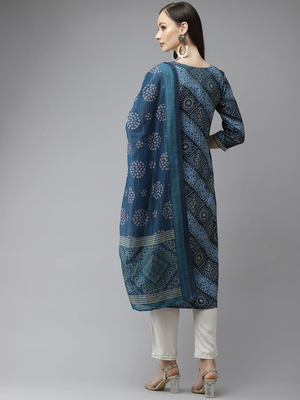 Blue printed cotton kurta-suits 3