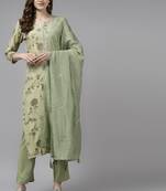Olive printed silk kurta-suits