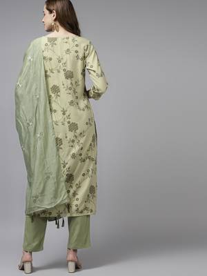 Olive printed silk kurta-suits 3