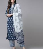 Blue printed cotton kurta-suits