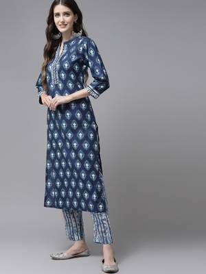 Blue printed cotton kurta-suits 2