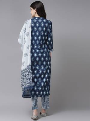 Blue printed cotton kurta-suits 3