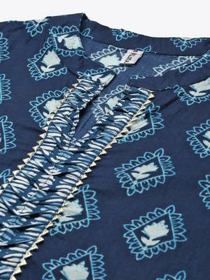Blue printed cotton kurta-suits 4