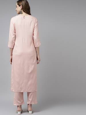 Pink embroidered rayon palazzo-kurta 3