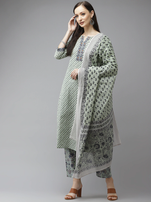 Green printed cotton kurta-suits 1