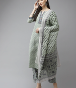 Green printed cotton kurta-suits
