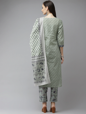 Green printed cotton kurta-suits 3