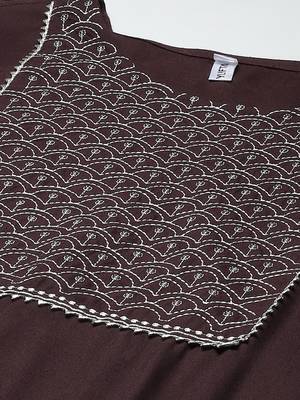 Brown embroidered rayon kurta-suits 4