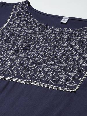 Navy-blue embroidered rayon kurta-suits 4