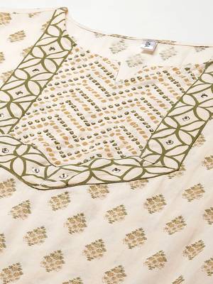 Beige printed cotton kurta-suits 4
