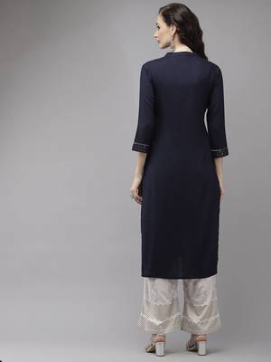 Navy-blue printed rayon palazzo-kurta 3