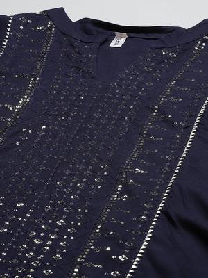 Navy-blue printed rayon palazzo-kurta 4
